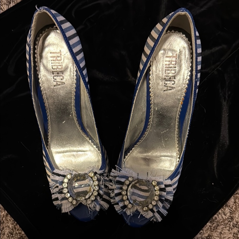 Tribeca by Kenneth Cole Blue and White Heels